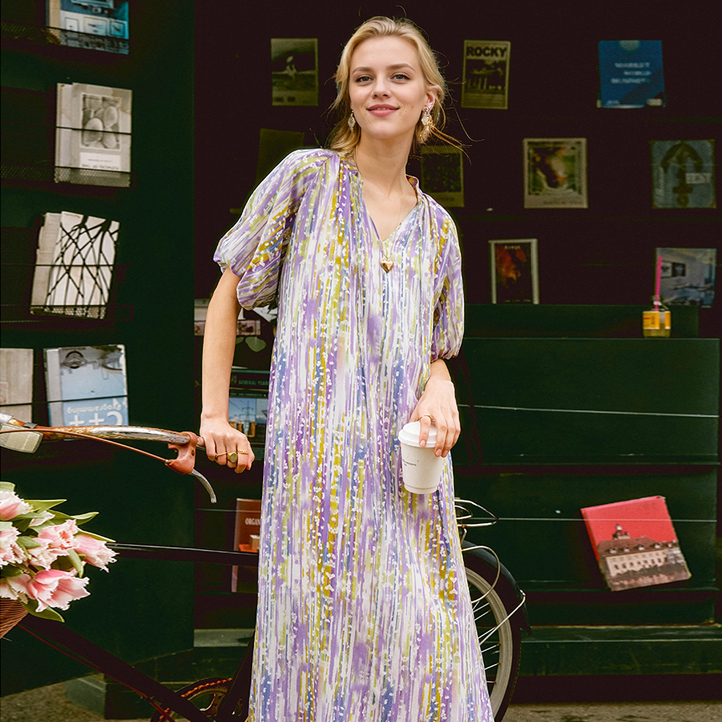 Silk Chiffon Dresses Loose Vacation Style REAL SILK LIFE