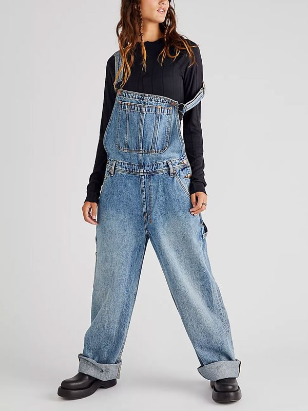 minimalist casual daily temperament women's denim jumpsuit
