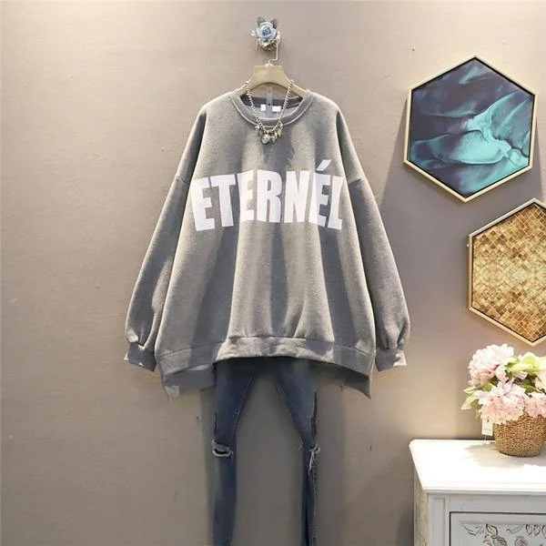 Patchwork Letter Print Pattern Sweatshirt Temperament All Match Sweatshirt