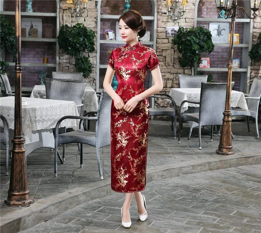 Plus size  plum blossom, brocade fabric long Qipao