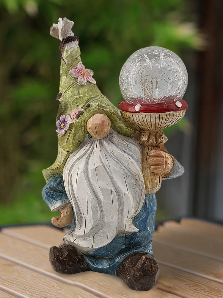 Resin Dwarf Garden Statue Solar Lamp Elf Gnome Sculpture Ornament Garden Decor