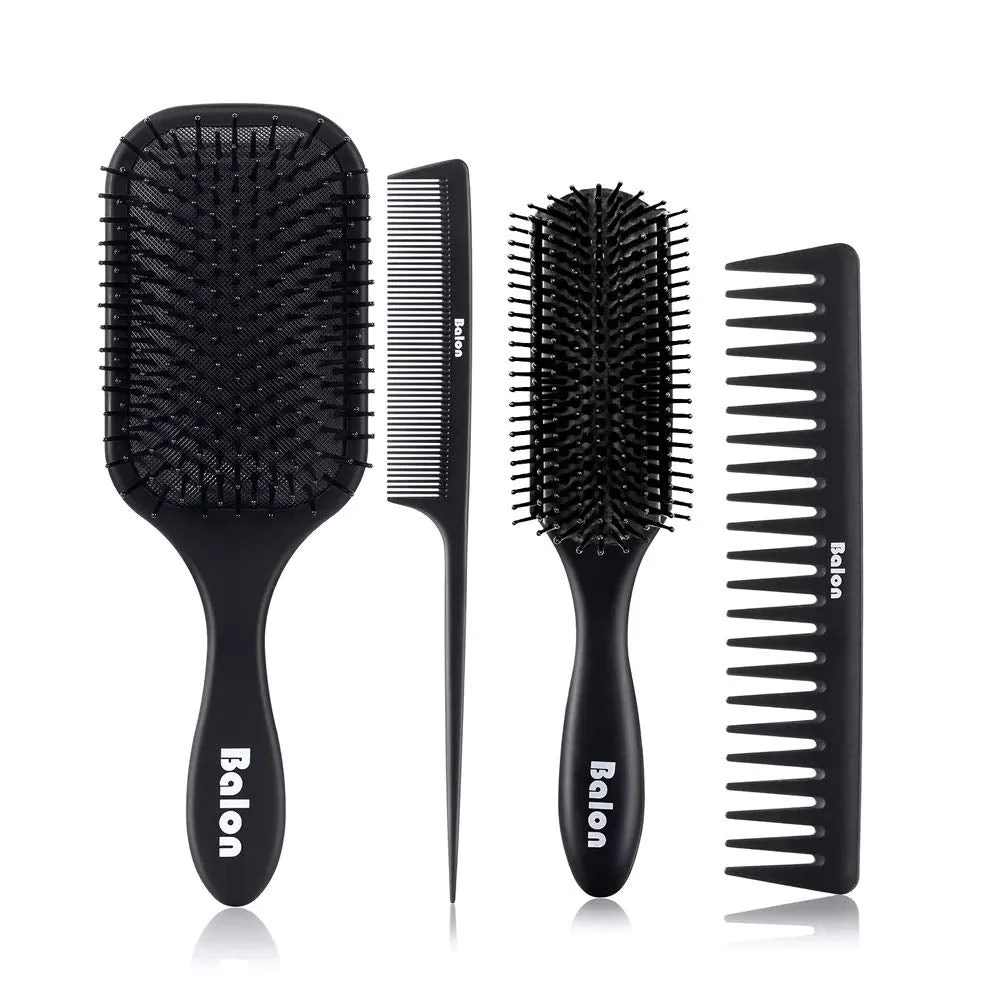 4Pcs Paddle Hair Brush, Detangling Brush And Hair Comb Set , Great On Wet Or Dry Hair