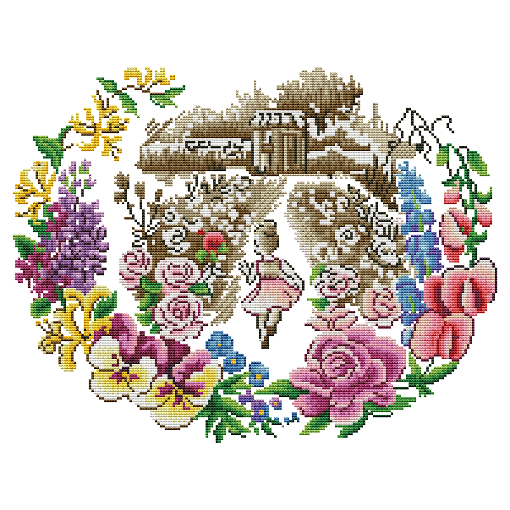 

Little Girl In The Garden - 11CT Stamped Cross Stitch - 40*50CM, 501 Original