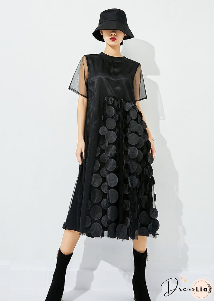 Women Tea Green O-Neck Patchwork Dot Tulle Holiday Dress Summer