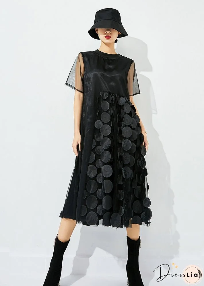 Women Tea Green O-Neck Patchwork Dot Tulle Holiday Dress Summer