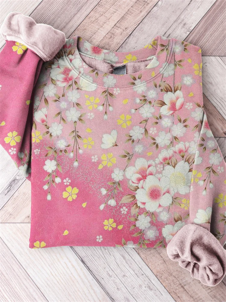 Cherry Blossom Traditional Japanese Art Contrast Sweatshirt