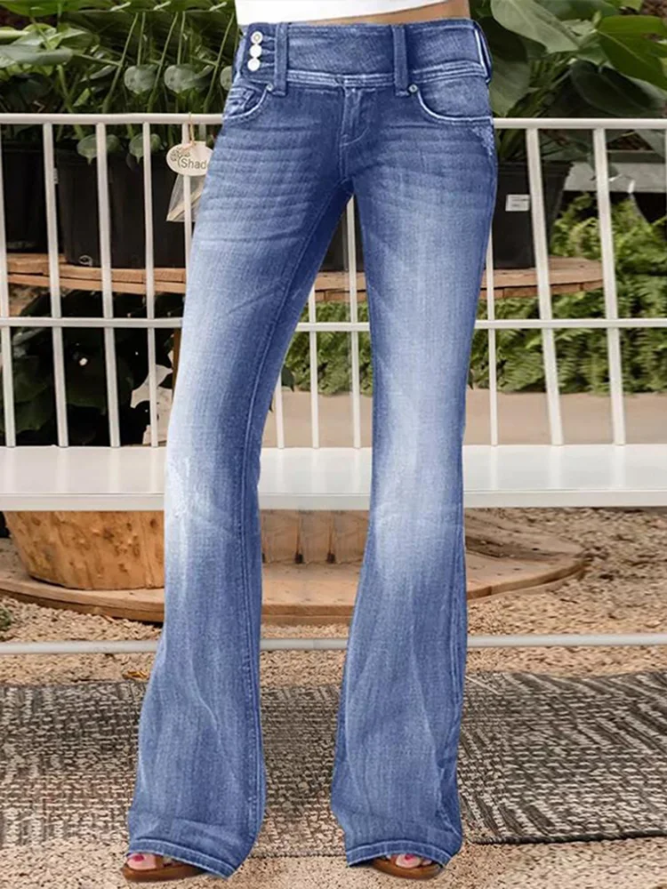 Vintage Wash Mid-Rise Flared Jeans