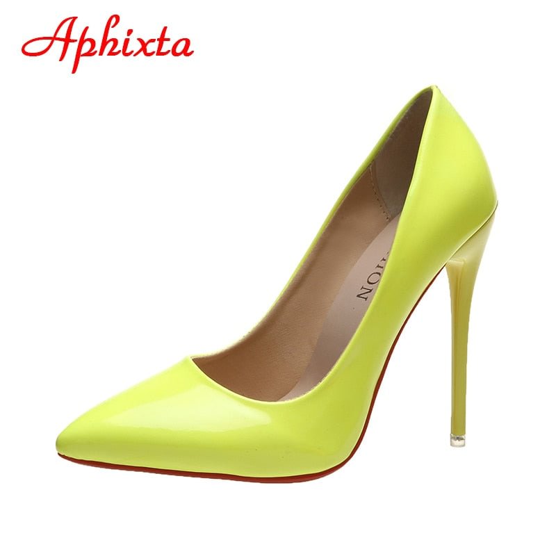 Aphixta 2022 Spring Super High 12cm Stiletto Heels Pumps Women Shoes Pointed Toe Florescence Patent Leather Office Thin Heel