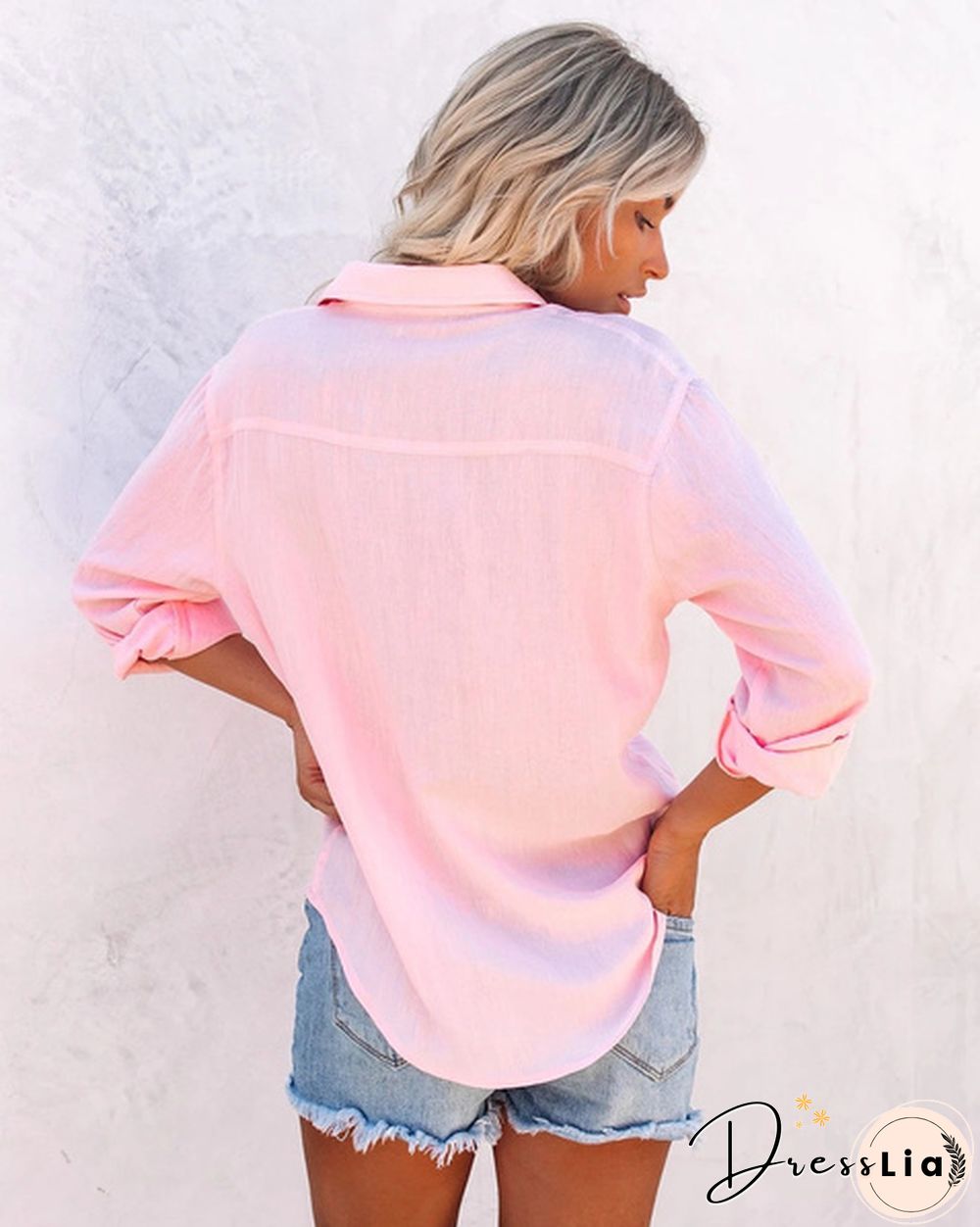 Women's Fashion Cotton Clothing Casual Long Sleeve Blouse with Pocket Pure Color Loose V-neck Tops Ladies Autumn and Winter Plus Size Clothes Buttoned Lapel Shirts XS-8XL