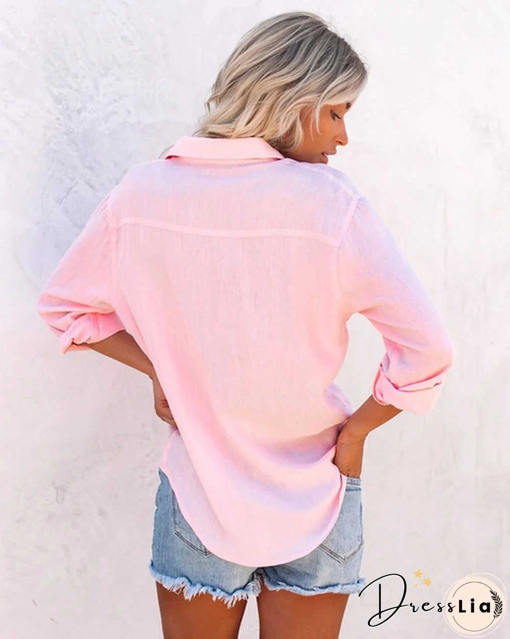 Women's Fashion Cotton Clothing Casual Long Sleeve Blouse with Pocket Pure Color Loose V-neck Tops Ladies Autumn and Winter Plus Size Clothes Buttoned Lapel Shirts XS-8XL