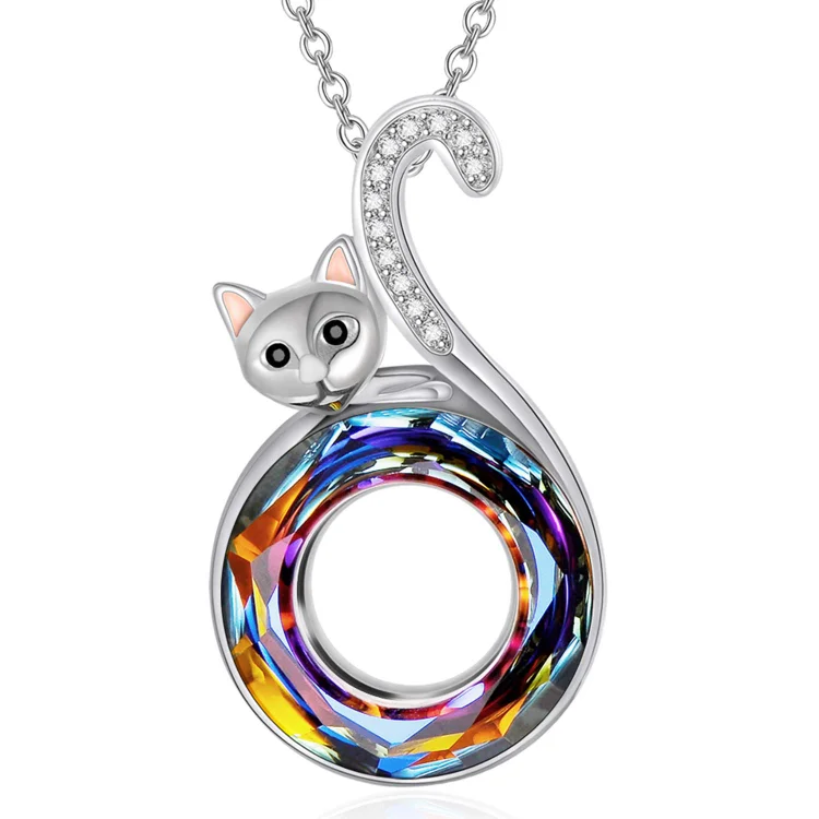 Cat Crystal Circle Necklace