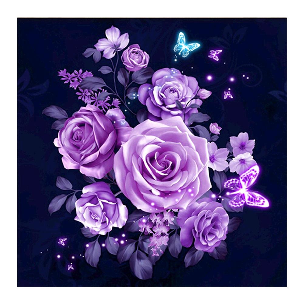 

30*30CM - Purple Rose - Round Drill Diamond Painting, 501 Original