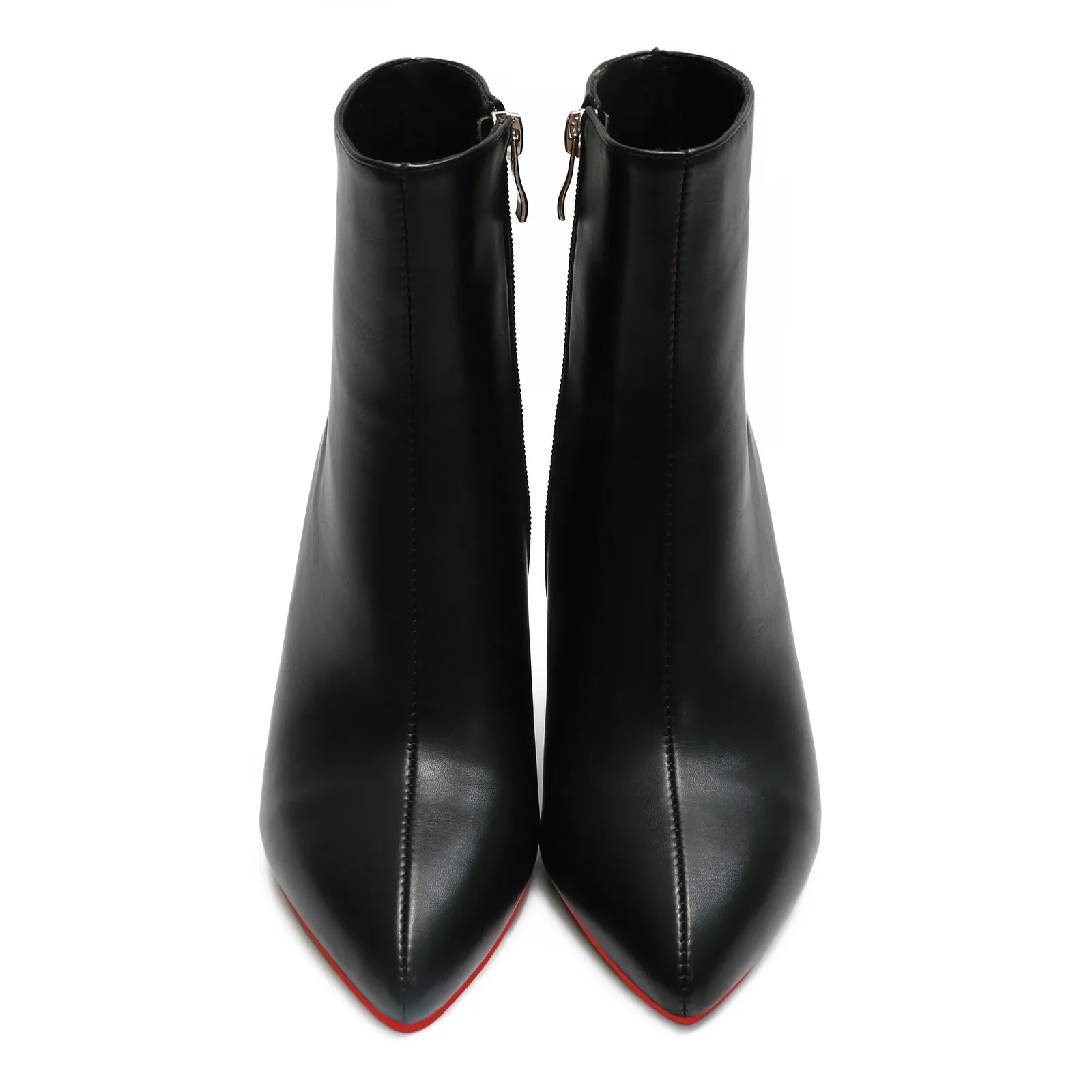 75mm Women's Zipper Pointed Toe Red Bottom Chunky Heel Ankle Boots-vocosishoes