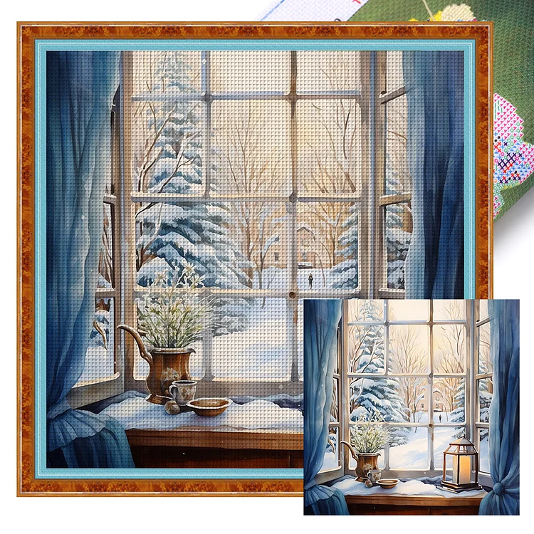 View Outside The Window In Winter (50*50cm) 11CT Stamped Cross Stitch gbfke