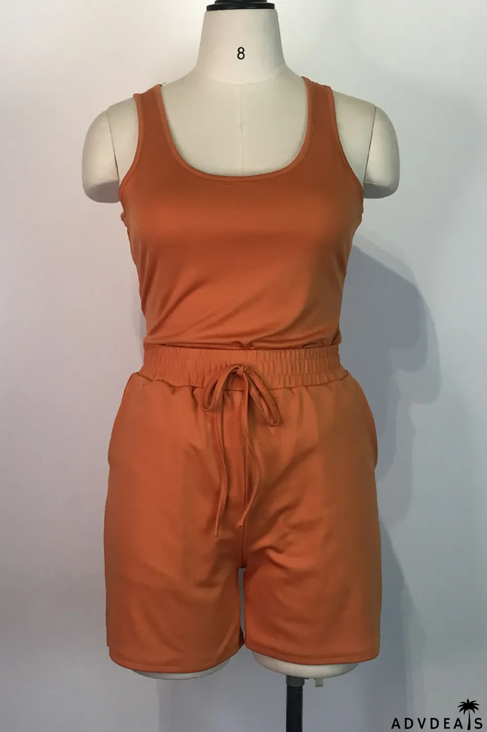 Orange Pink Casual Solid Split Joint U Neck Sleeveless Two Pieces