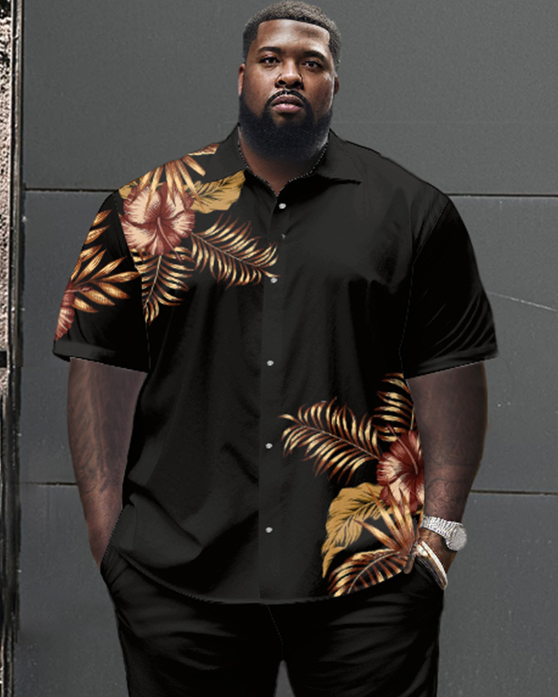 Floral Pattern Large Size Classic Print Men's Short Sleeve Trousers Set