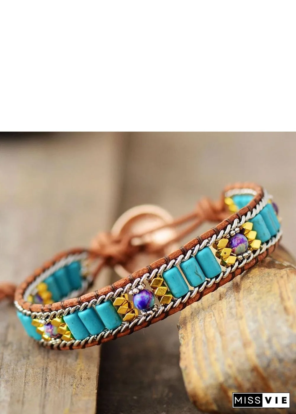 Boho Bracelet, Leather Wrap Bracelet, Weave Bracelet, Turquoises Chain
