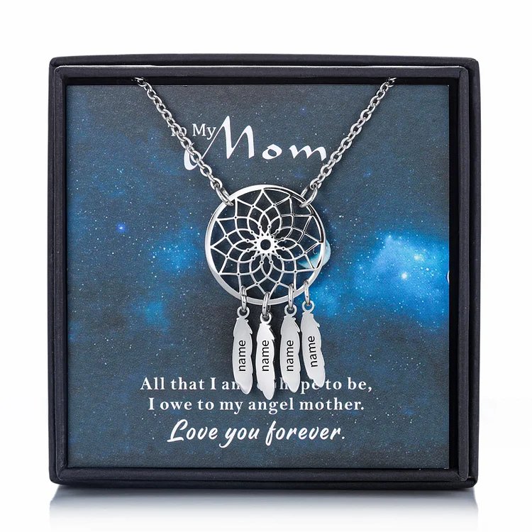 Personalized Dream Catcher Necklace with Engraving 4 Names for Women