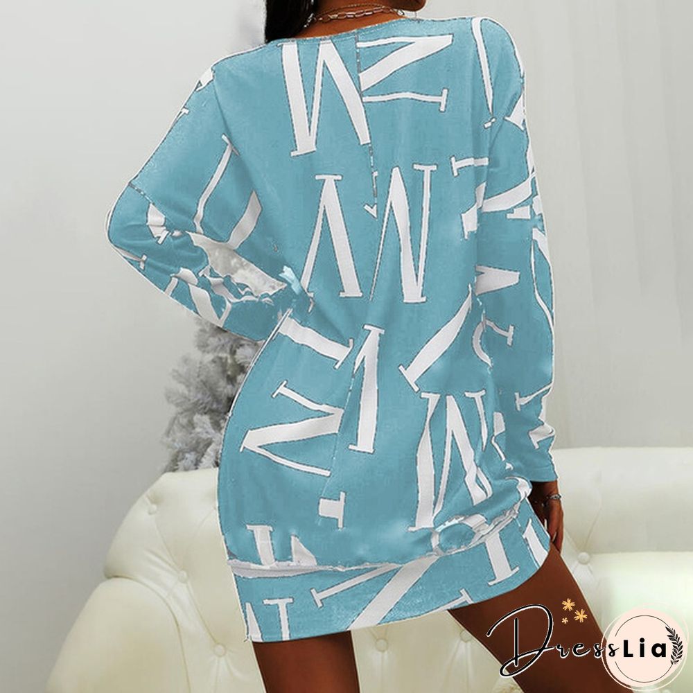 Xs-8Xl Autumn And Winter Dress Plus Size Clothes Women's Casual Long Sleeve T-Shirt Dresses Letter Printed Pullover Sweatshirt Dress Ladies O-Neck Loose Dress Off Shoulder Short Dress Mini Party Dress