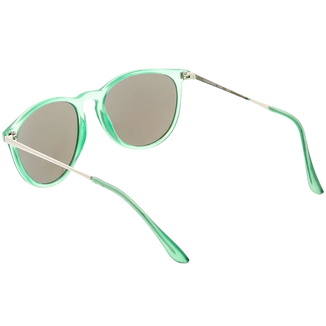 Modern Horn Rimmed glasses Metal Arms Round Mirrored Lens 52mm