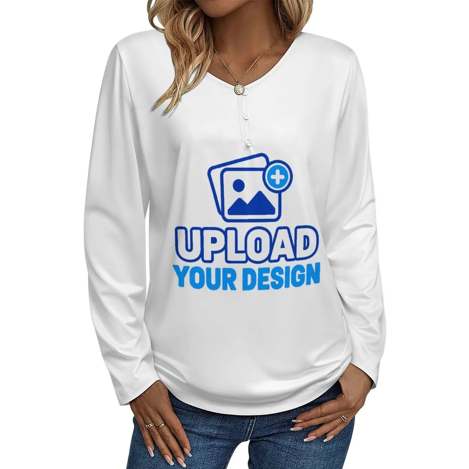 Women's Three-Button V-Neck Long-Sleeve Top custom product image 8