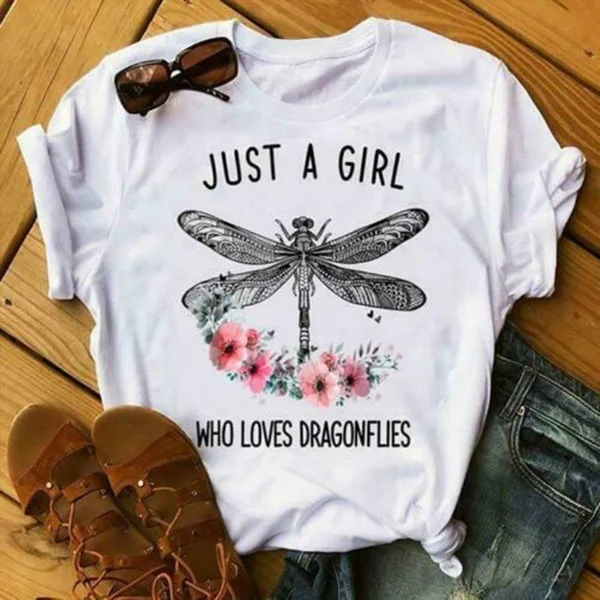 Casual Dragonfly Print Short Sleeve T-Shirt