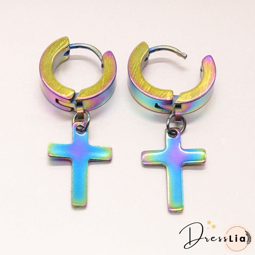 New Rock Stainless Steel Cross Earrings Anti-allergy Punk Jewelry Gift Unisex Fashion Personality Earrings
