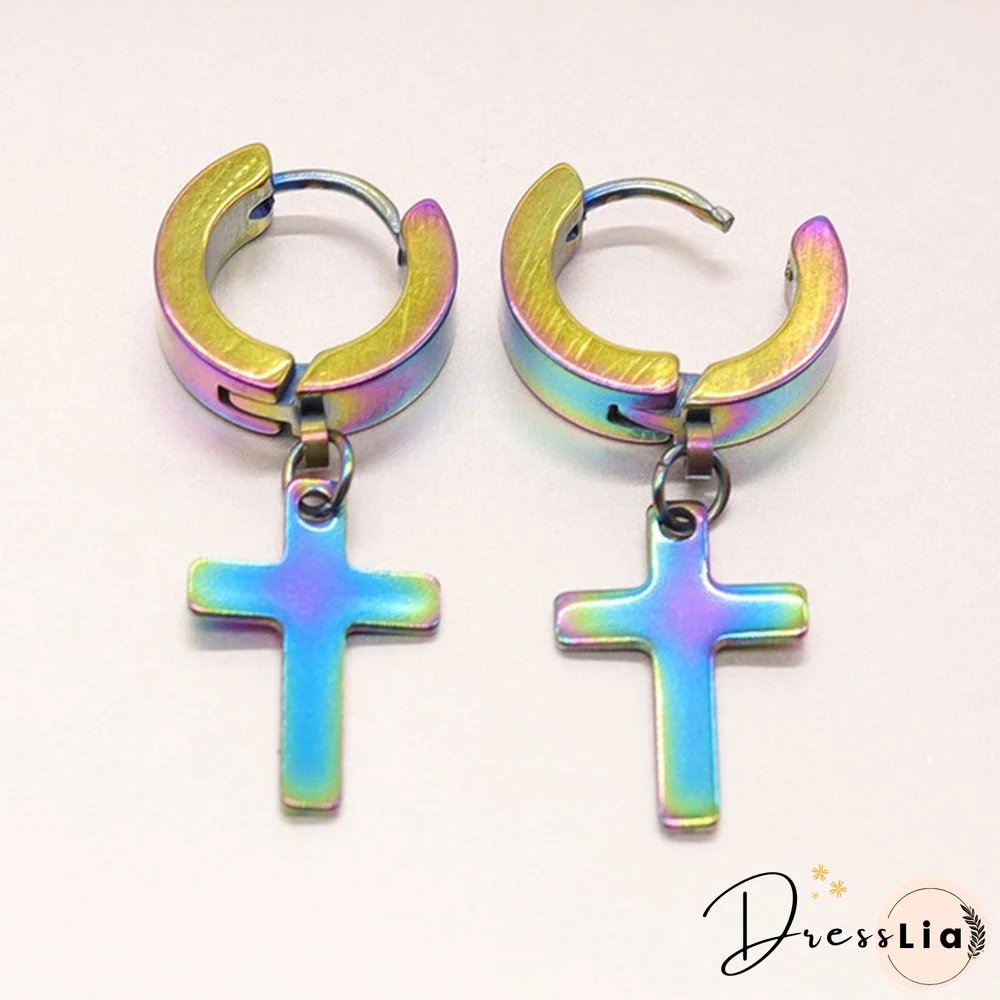 New Rock Stainless Steel Cross Earrings Anti-allergy Punk Jewelry Gift Unisex Fashion Personality Earrings