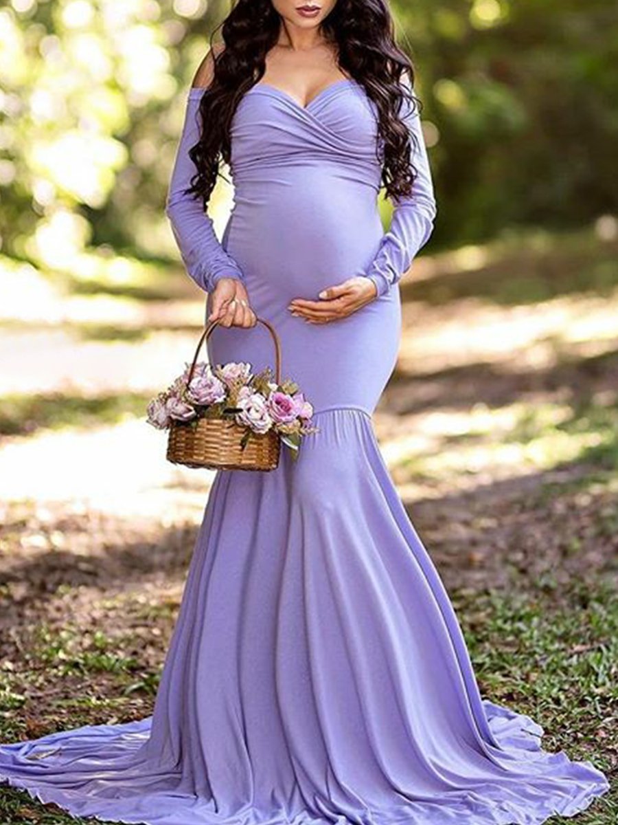 Slim Fit Long Sleeve Photo Maternity Dress