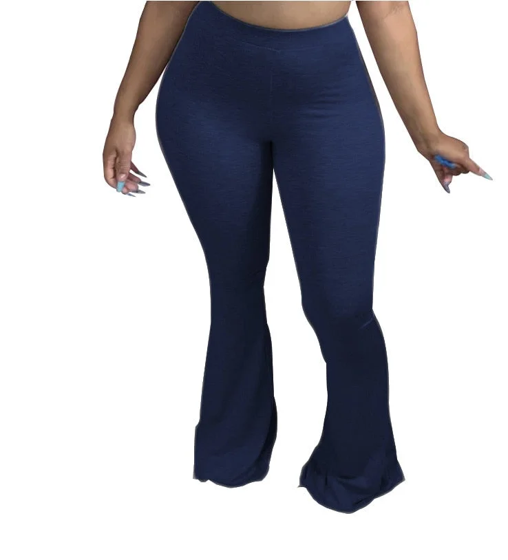 CM.YAYA Casual S-4XL Women Elastic Wide Leg Flare Pants Leggings High Waist Trousers Draped Jogger Pants Sweatpants