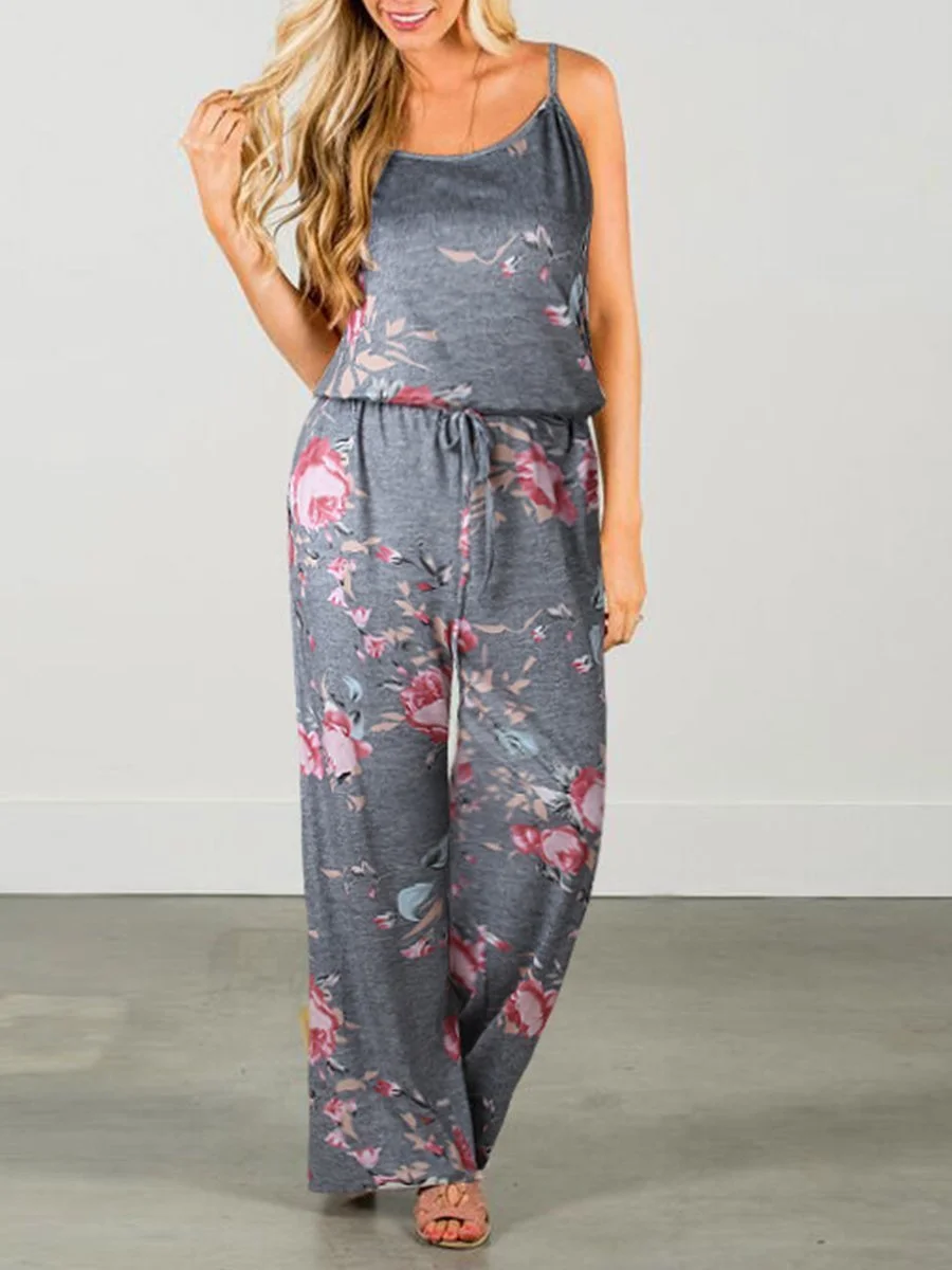 Fashion Sling Printing Off Shoulder Jumpsuits