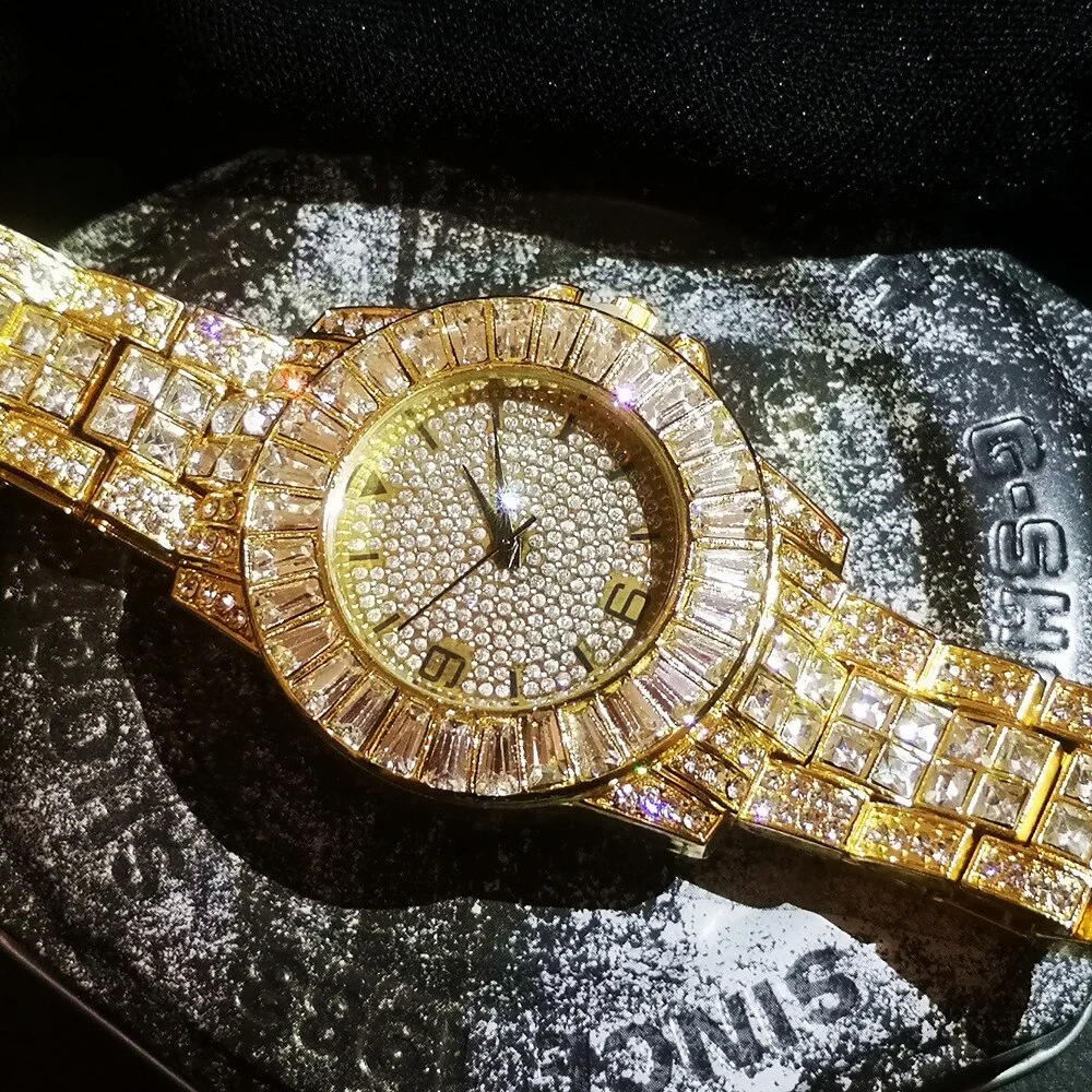 Round Iced Out Luxury Diamond Quartz Bling Watch  Hiphop Gifts Gold / Silver-VESSFUL