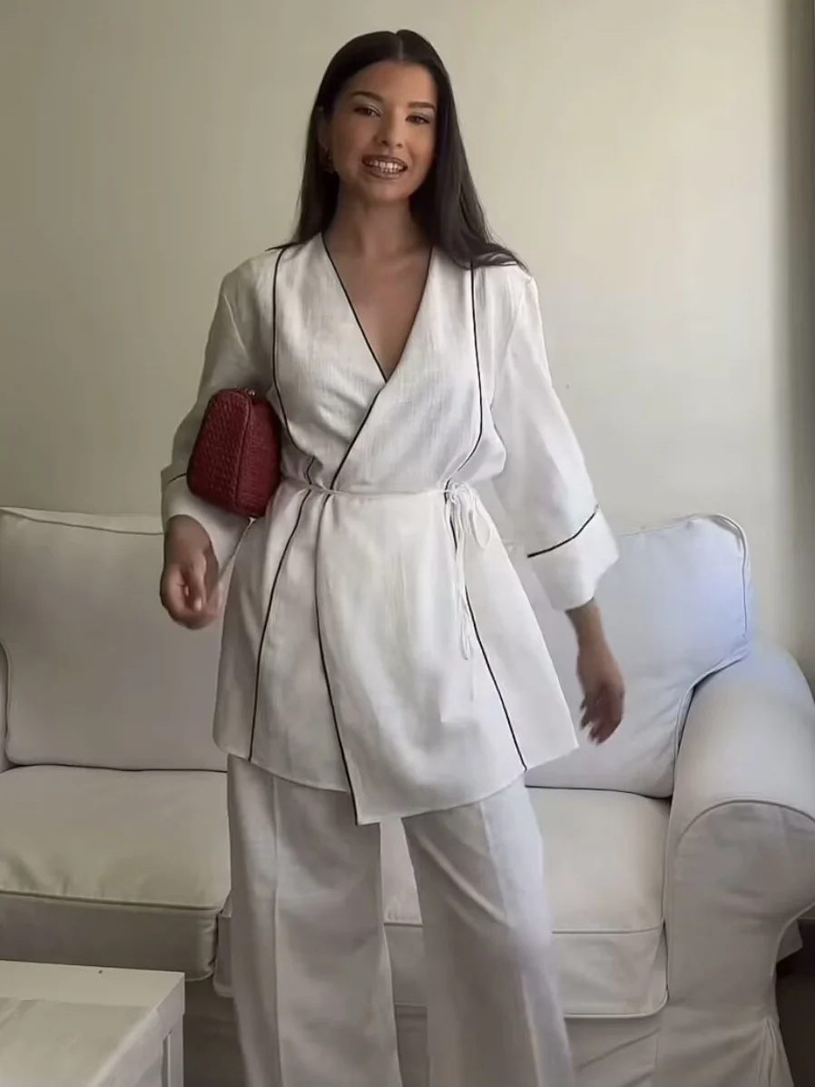 Nigikala Nigikala Women's 2025 Summer Cocksuit Collidered Coat + Casual Pants Set Women's B88853/4