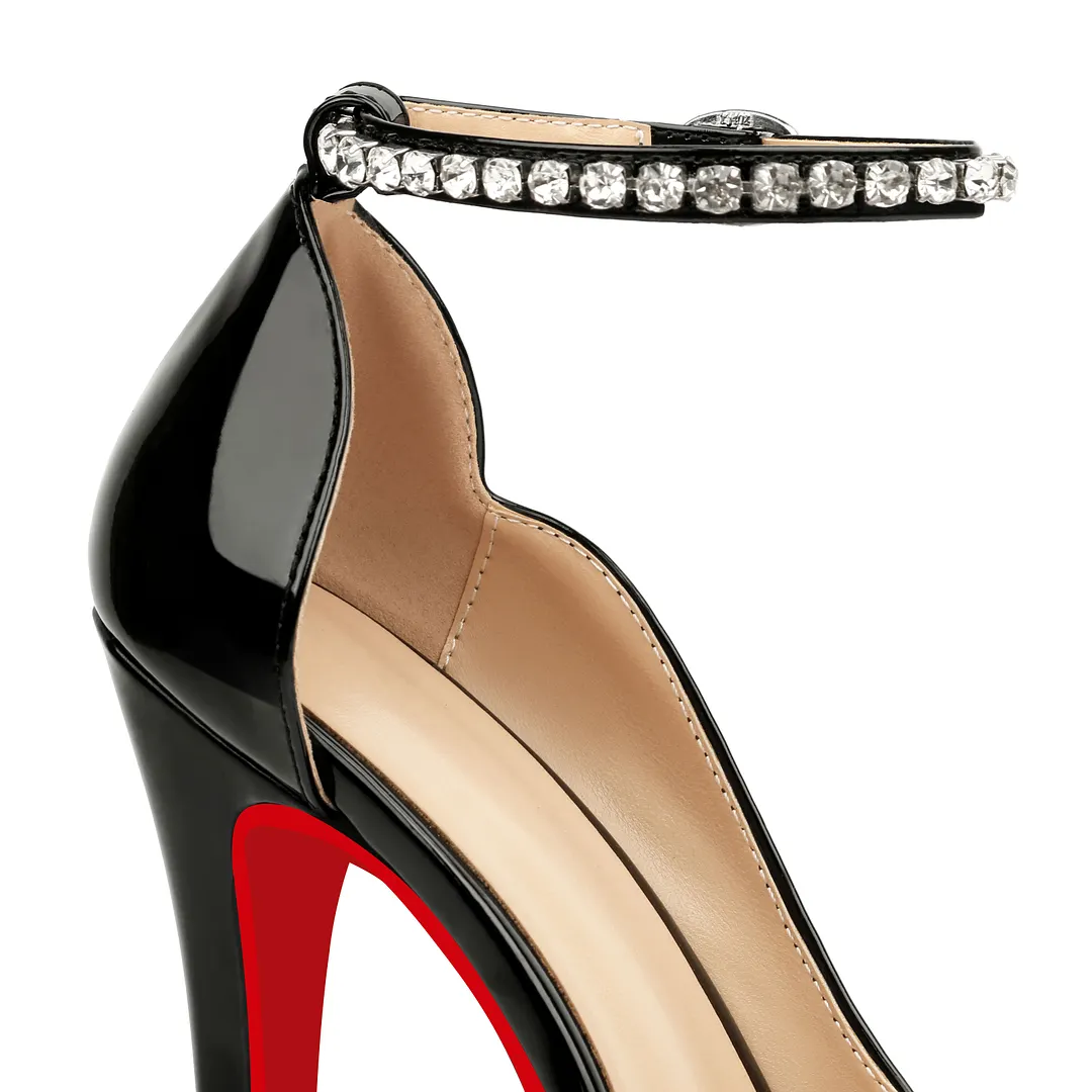 150mm Red Bottom Stiletto Party High Heel Open Toe Platform Diamond Strap Pumps-vocosishoes