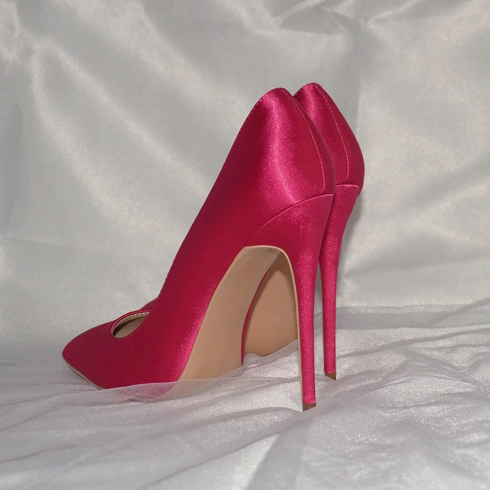 LOURDASPREC  Rose Pink Women Satin Stilettos High Heels Slip On Pointy Toe Silk Pumps Elegant Ladies Wedding Bridal Dress Shoes