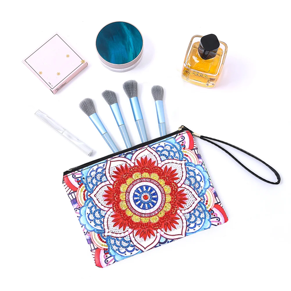 DIY Mandala Diamond Art Cosmetic Bag Flowers Single Sided PU Women Clutch