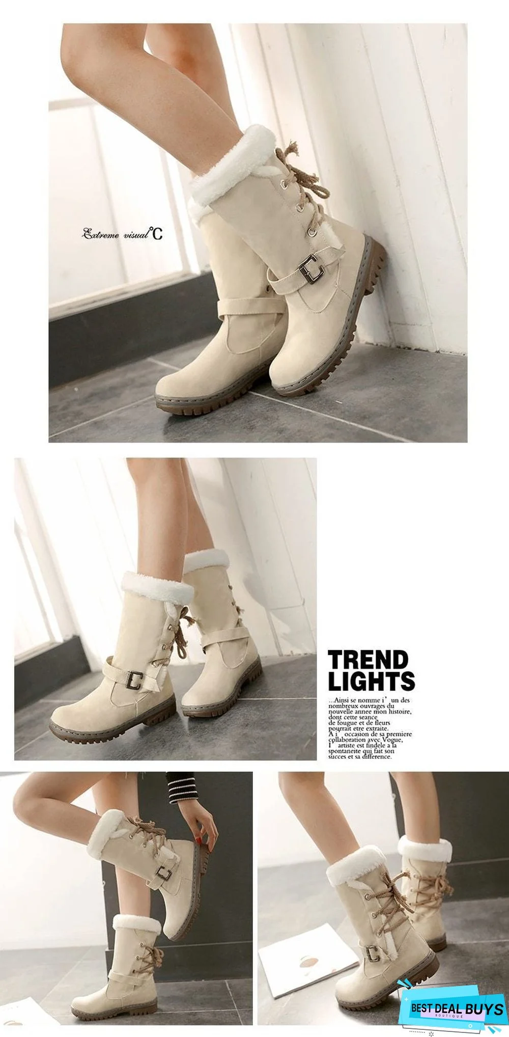 Women Leather Warm mid-calf Plush Fur Velvet Boots Booties Snow Shoes