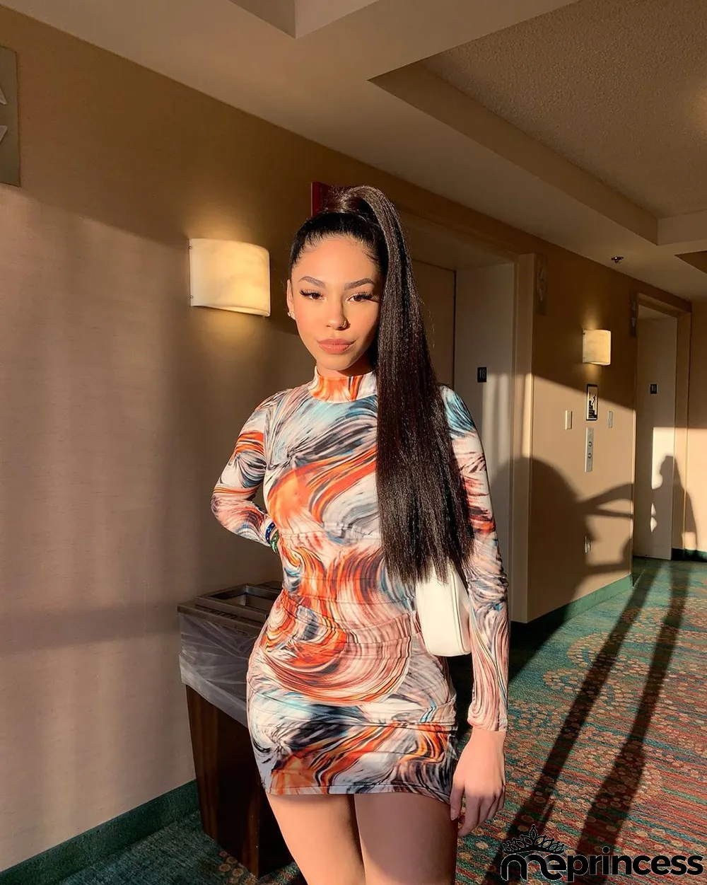 Trendy Printed Long Sleeve Slim Mini Dress