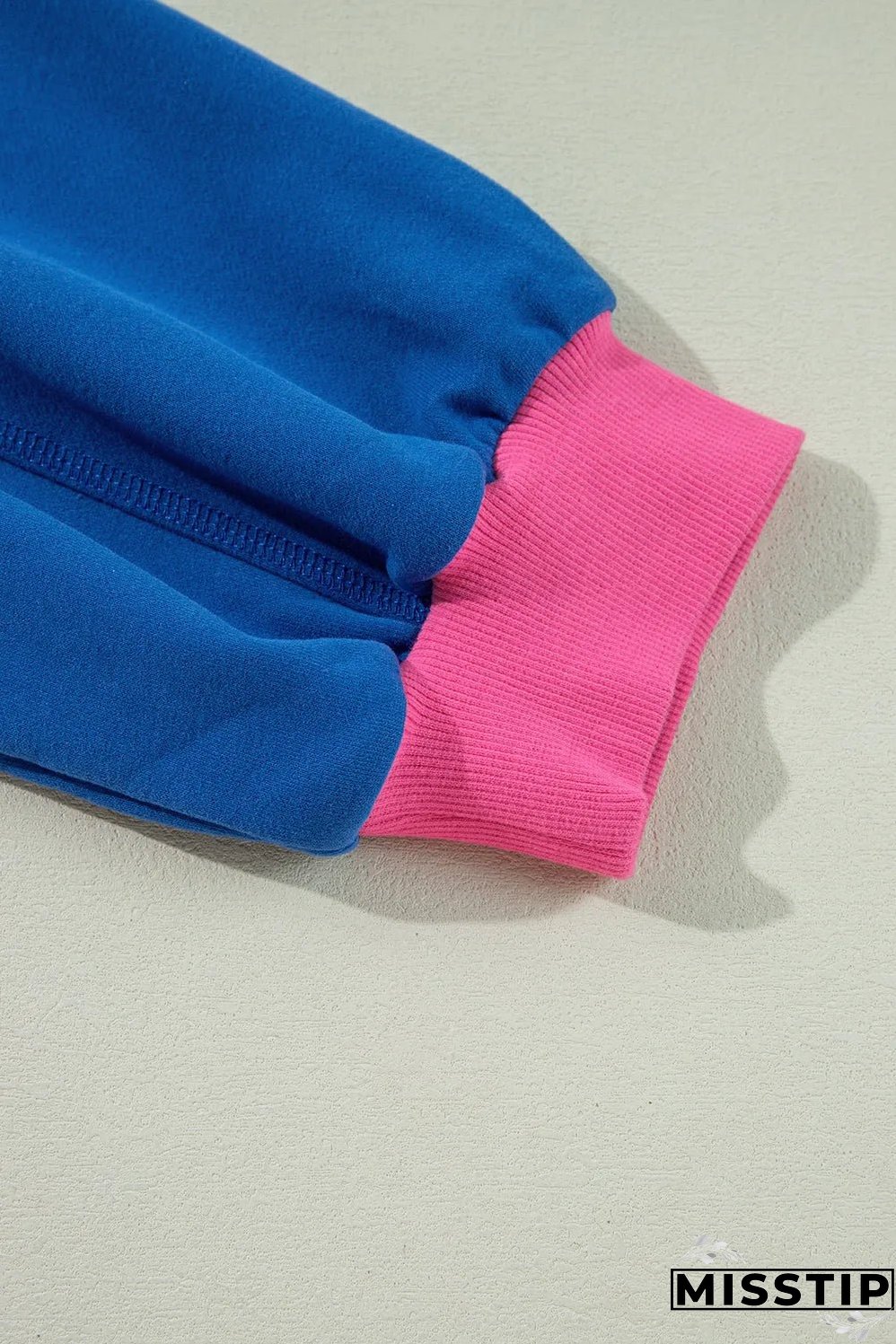 Sky Blue Color Block Edge Balloon Sleeve Plus Size Sweatshirt