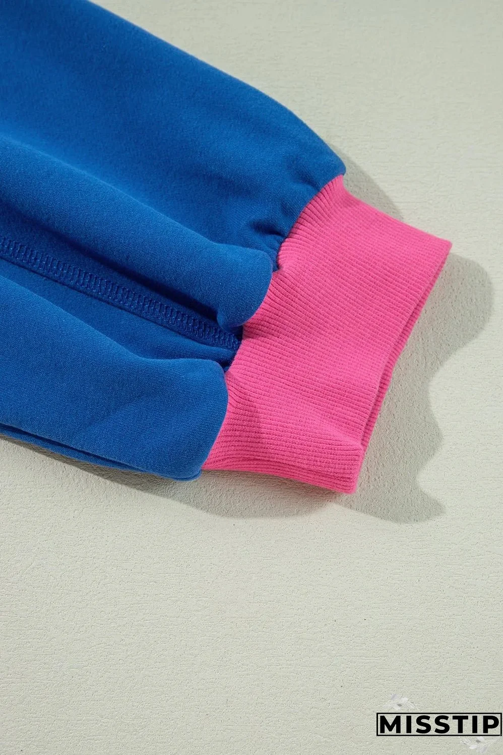 Sky Blue Color Block Edge Balloon Sleeve Plus Size Sweatshirt