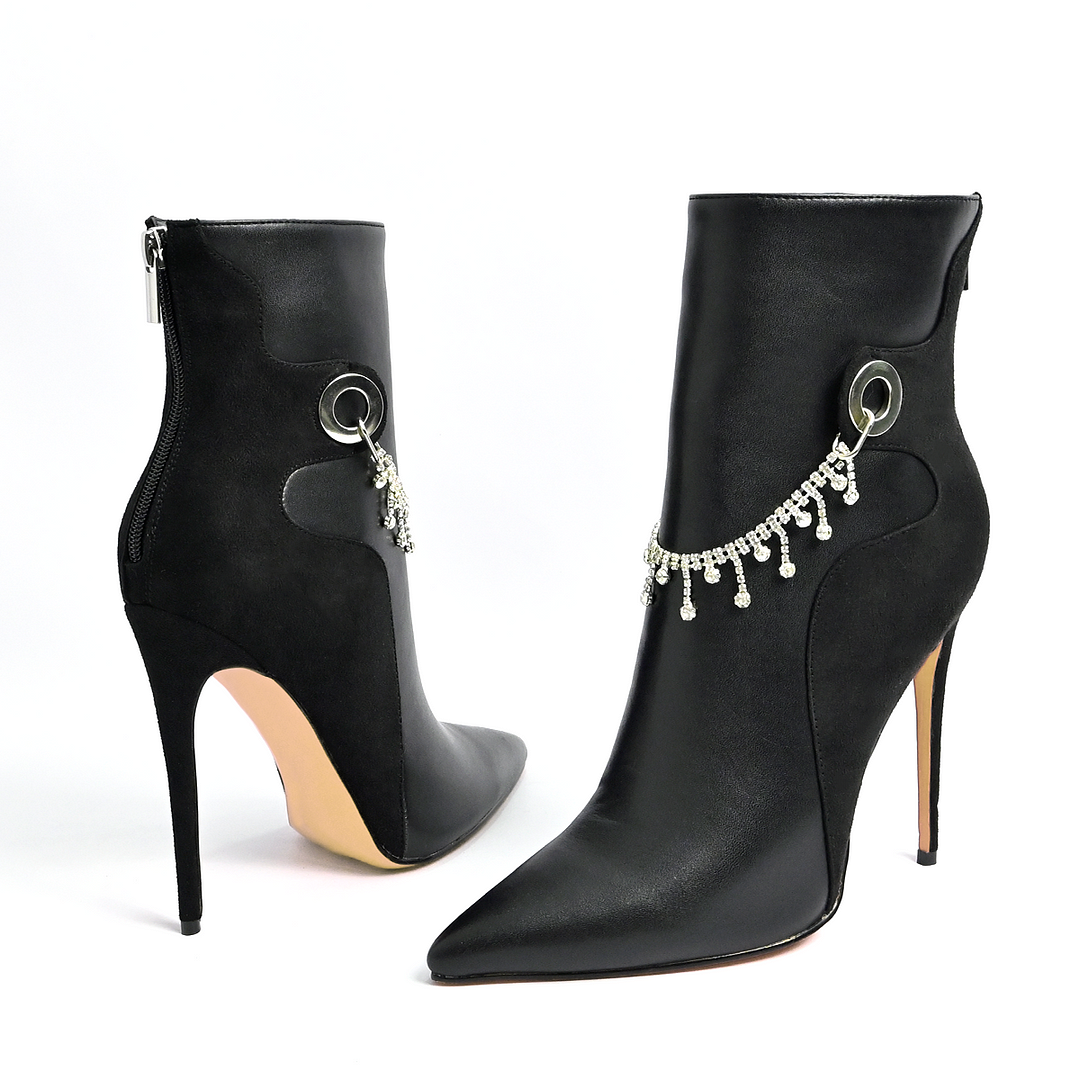 Black Pointed Ankle Boots Stiletto Heel