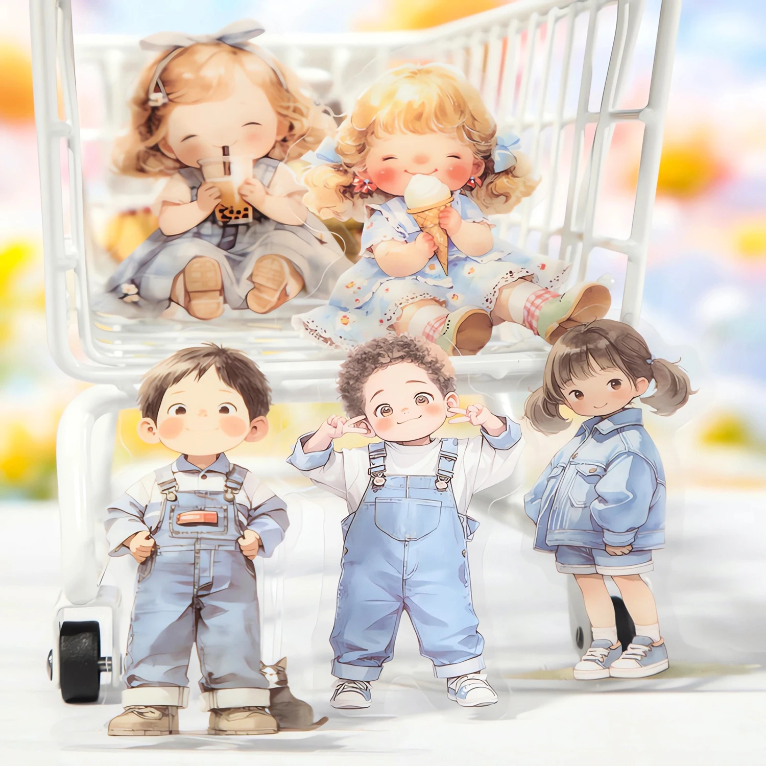 PET 스티커 - 행복한 어린 시절 시리즈 귀여운 어린이 캐릭터 조경