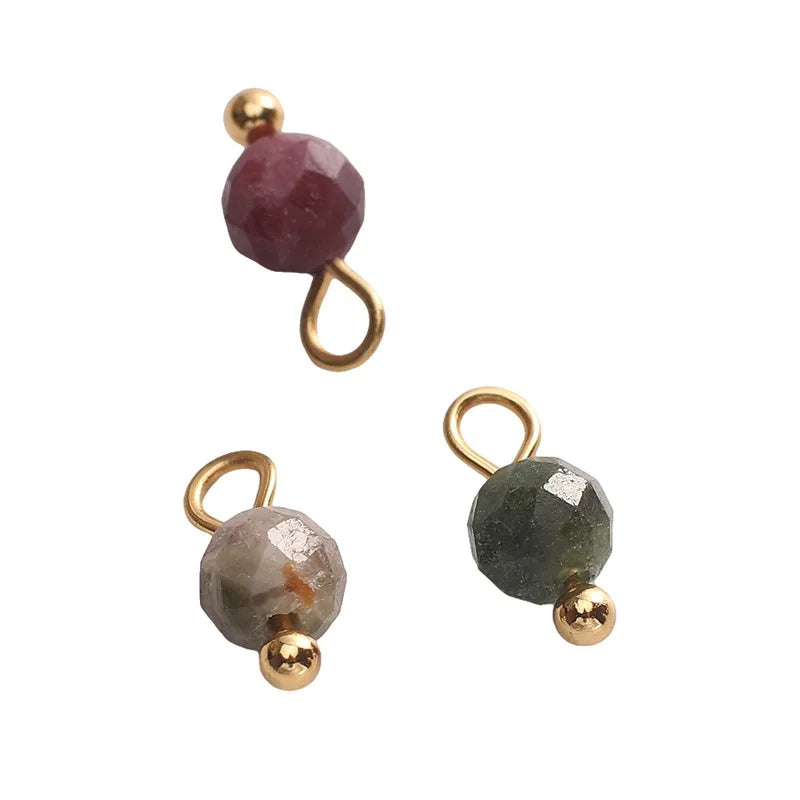 5 PCS/Package Diameter 3mm Diameter 4mm Hole 1~1.9mm Alloy Natural Stone Geometric Pendant Jewelry Accessories