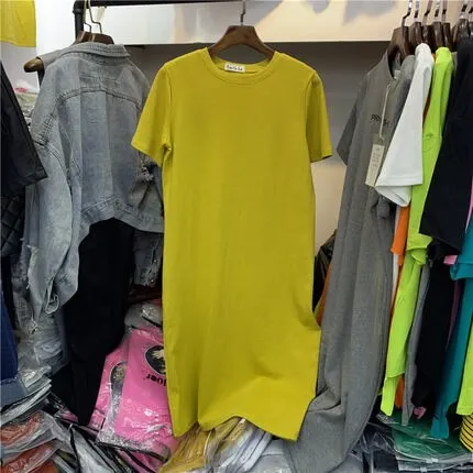 Casual Women Over Size O-Neck Short Sleeve Solid Summer Cotton T Shirt Dress Sales