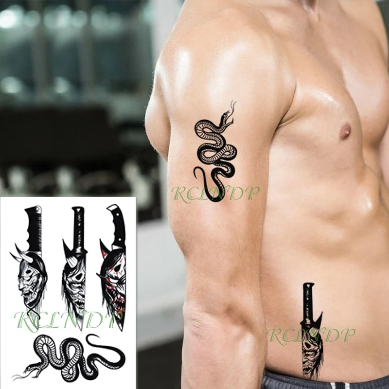Waterproof Temporary Tattoo Sticker Skull head Clock Fake Tatto Flash Tatoo Back Leg Arm belly big size for Women girl Men