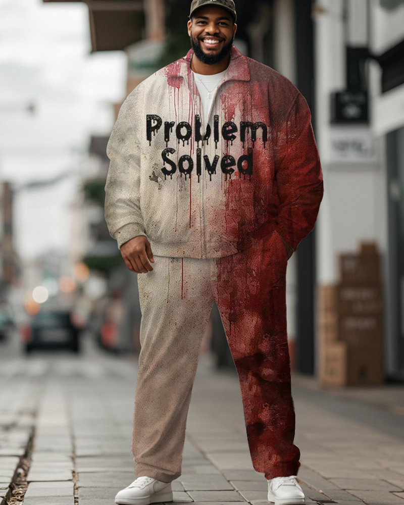 Halloween Blood Problem Letter-printed Zipper Jacket Plus Size Two-piece Set