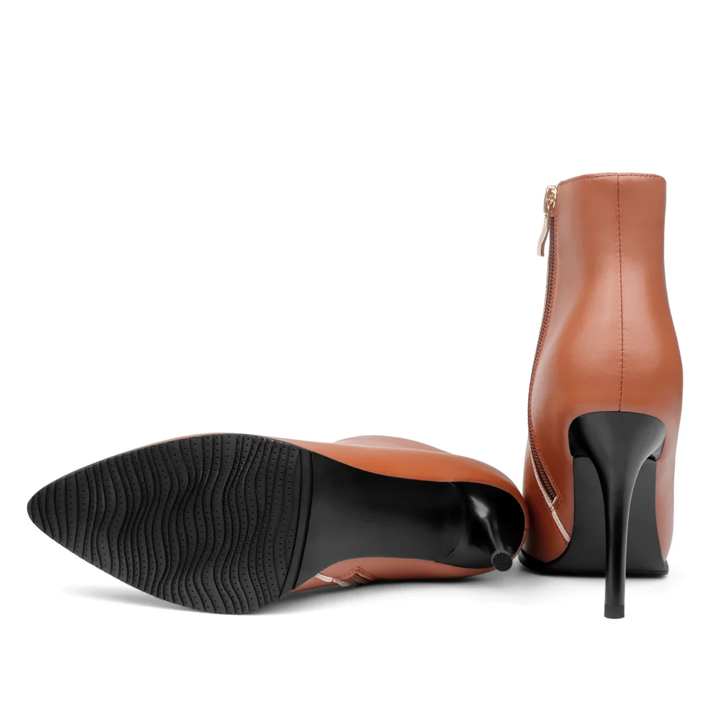 Women's Side Zipper Ankle Boots Heeled Shoes-MERUMOTE