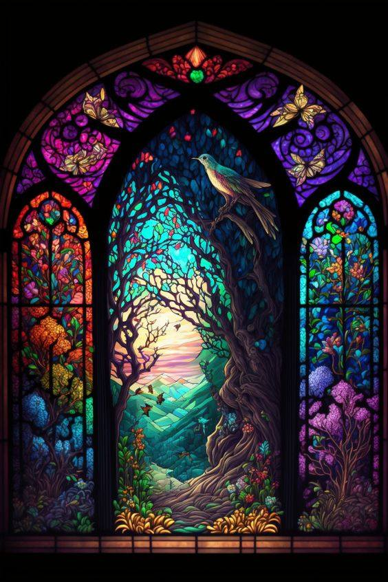  Stained Glass Forest 40*60CM (Canvas)AB Round Drill Diamond Painting gbfke