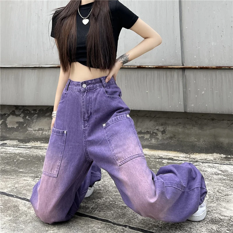 Churchf Churchf Jeans Female Grinding White Gradient Design Sense Straight Leg Pants Large Size Loose High Waist Show Thin Wide Leg Pants Generation Hair
