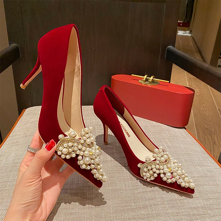 Runnig heels Runnig heels 878-62 Bridal Shoes Wedding Dress Red High Heels Women New Single Layer Shoes Large and Small Size